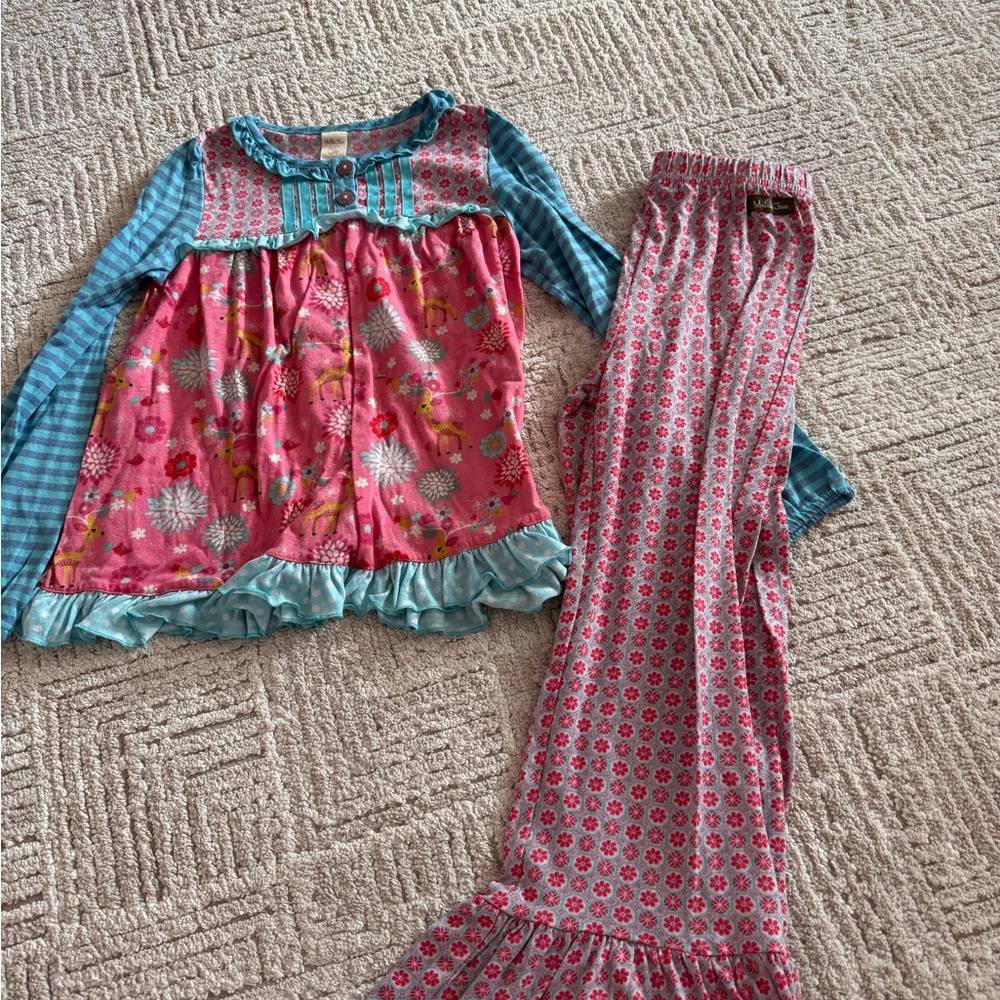 Matilda Jane Pink and Blue Checkered Floral Pajama Set